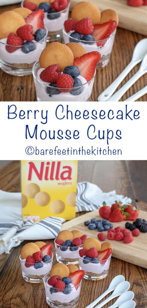 Berry Cheesecake Mousse Cups - get the recipe at barefeetinthekitchen.com