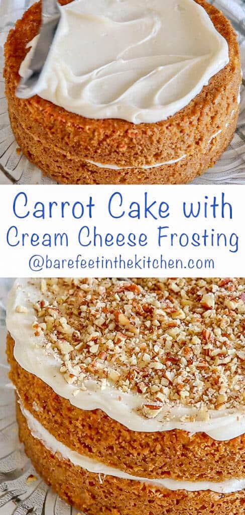 cream cheese frosting on homemade carrot cake