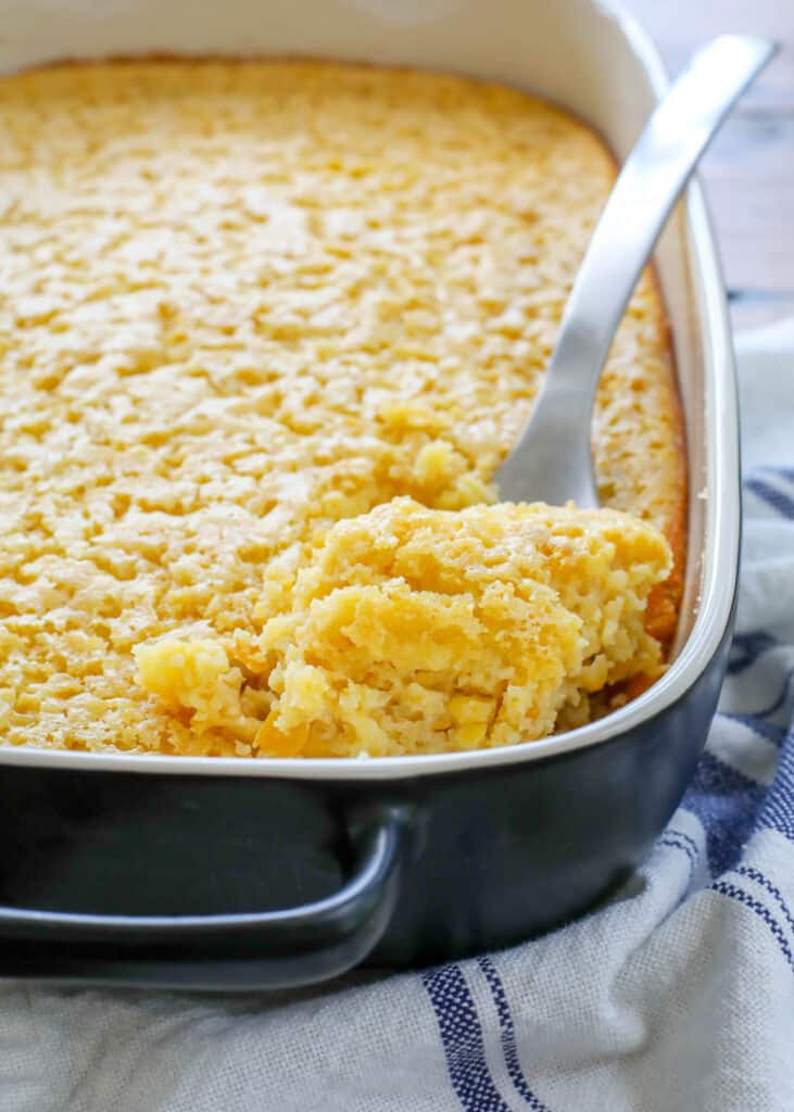 Classic Corn Pudding gets a new twist with this updated recipe - no box mix required! (Gluten free alternatives included too.) get the recipe at barefeetinthekitchen.com