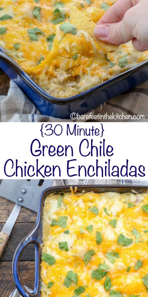 Green Chile Chicken Enchiladas {made in just 30 minutes!} get the recipe at barefeetinthekitchen.com