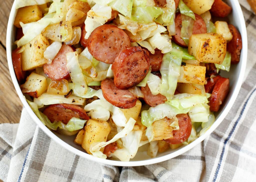 Cabbage and Kielbasa Skillet is a 20 minute recipe that you can make on the busiest of weeknights!