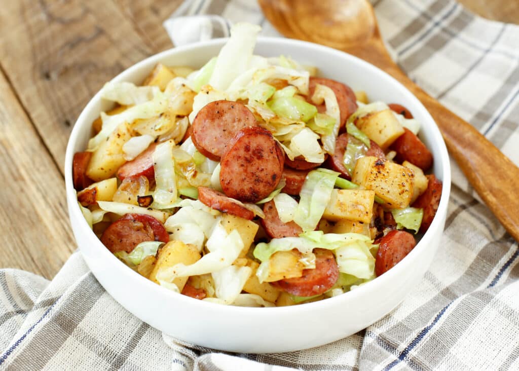 Kielbasa Cabbage Skillet is a family dinner that the kids can make too!