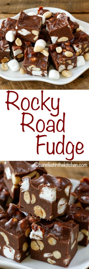 Rocky Road Fudge is a kid and adult favorite every year! get the recipe at barefeetinthekitchen.com