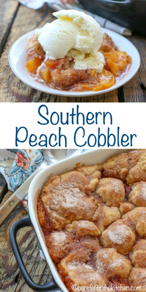 The Best Southern Peach Cobbler - get the recipe at barefeetinthekitchen.com