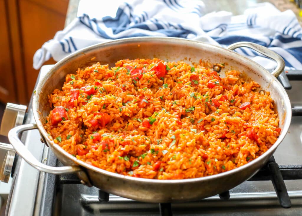 Spanish Rice recipe using pantry ingredients for an easy side dish.
