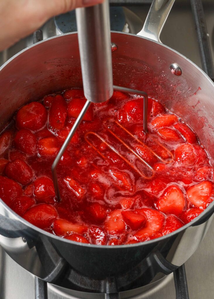 strawberry fruit sauce in saucepan